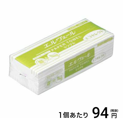 ペーパータオル エルヴェール　エコセレクト　小判　２００枚　シングル 42入