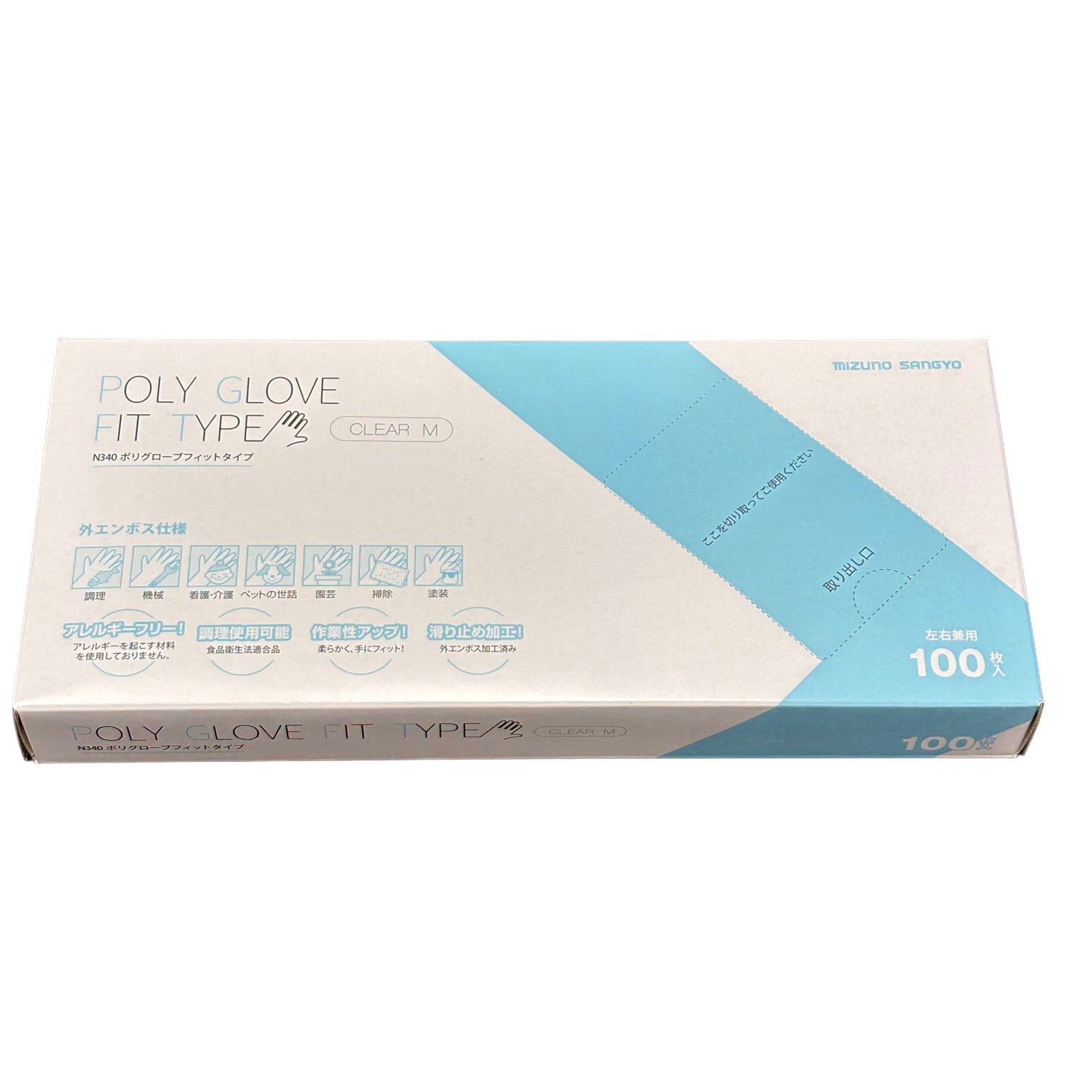 N340 ポリグローブ フィットタイプ CLEAR 透明タイプ （M) 100入